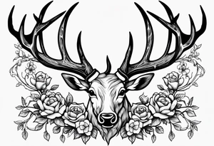 antlers rapped in barbed wire and flowers tattoo idea