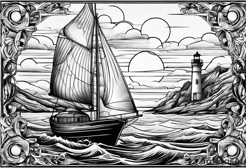 sailboat sail patched in such a way that it resembles a maritime lighthouse. tattoo idea