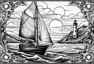 sailboat sail patched in such a way that it resembles a maritime lighthouse. tattoo idea