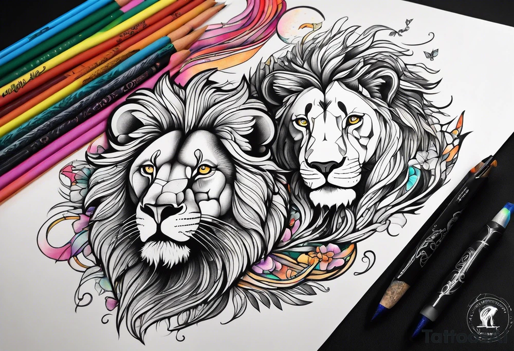 lion and lioness tattoo idea