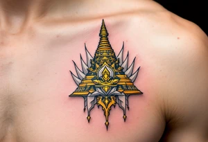 Golden stupa with white accents, symbolizing the mind of enlightenment. tattoo idea