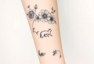 flowers on the vine. Include a snail, turtle, fox, and bear tattoo idea