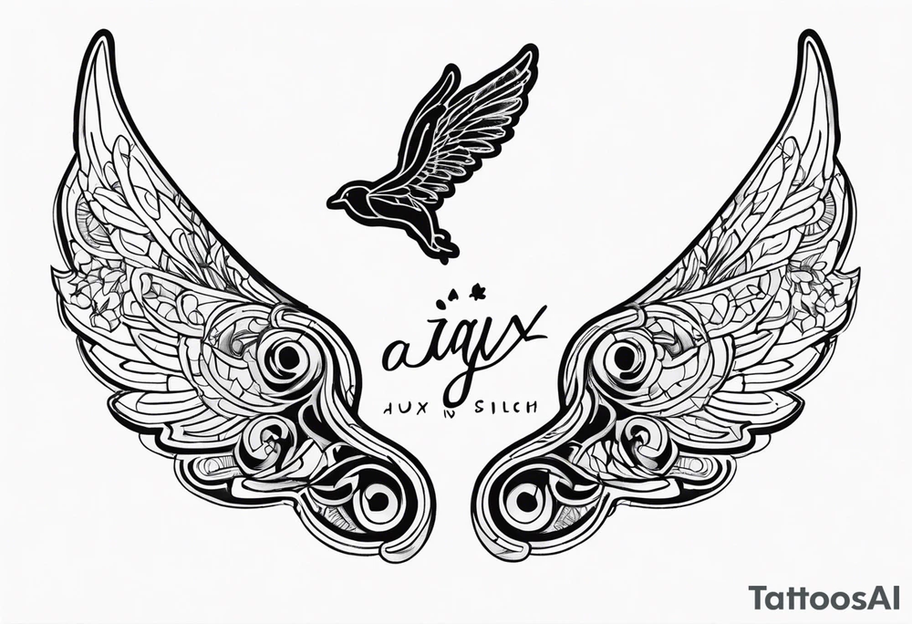 Dogs paw print and angel wing with jaxy writing tattoo idea