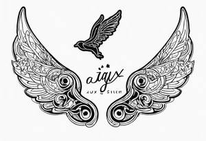 Dogs paw print and angel wing  with jaxy writing tattoo idea