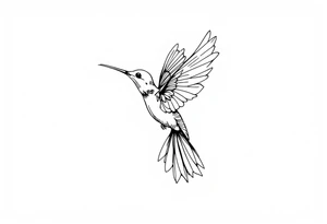Fine line hummingbird in flight tattoo idea
