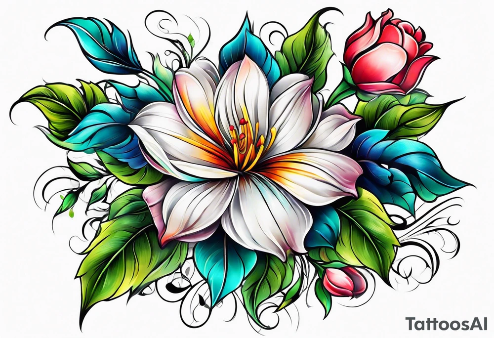 Colorful flower sleeve tattoo idea