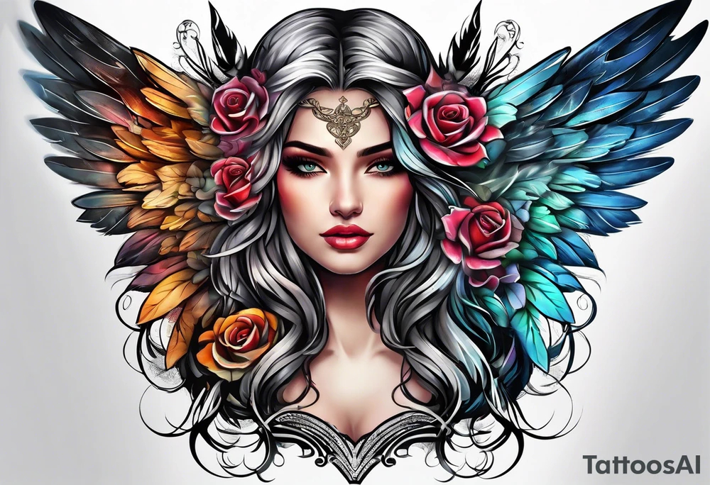 Half face half angel face tattoo idea