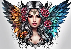 Half face half angel face tattoo idea