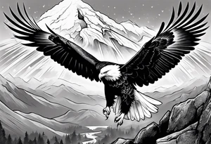 Eagle and a White Dove reunite on a mountain top tattoo idea