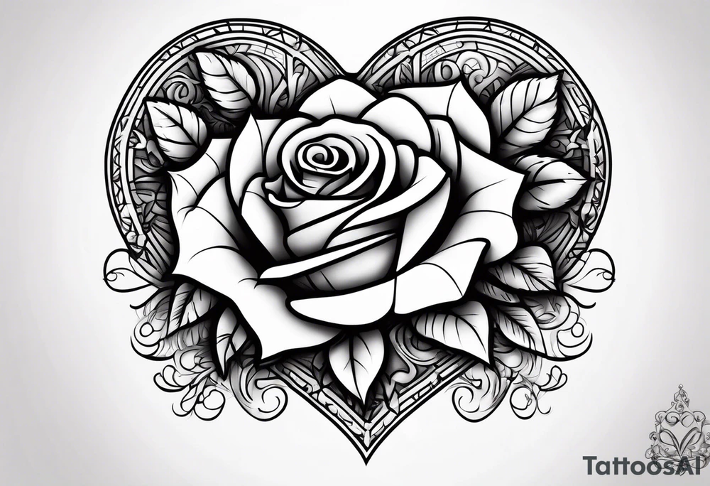 Zoe name written within a heart and rose tattoo idea