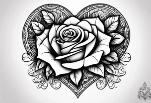 Zoe name written within a heart and rose tattoo idea