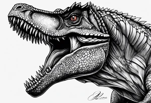 dinosauro ti-rex abraçado em um anjo tattoo idea