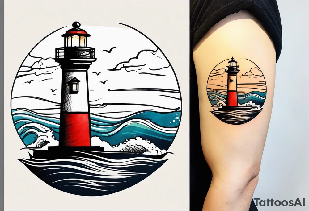 farol no oceano em mar agitado tattoo idea