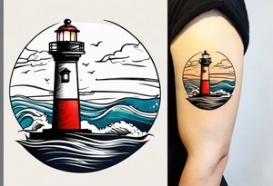 farol no oceano em mar agitado tattoo idea