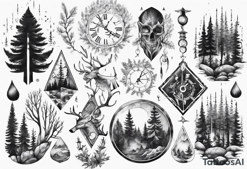 Full sholder, Nordic, forest, time, presence tattoo idea
