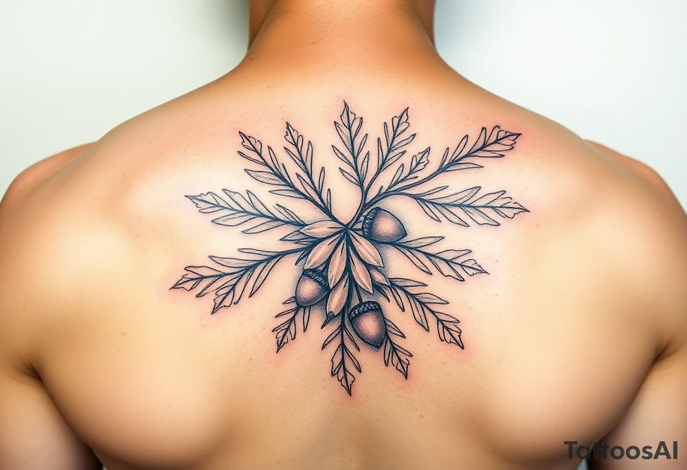 oak branch with thick leaves and acorns tattoo idea