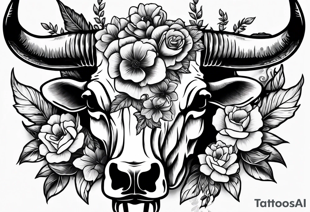 Forearm half sleeve. Western cow skull with flowers tattoo idea