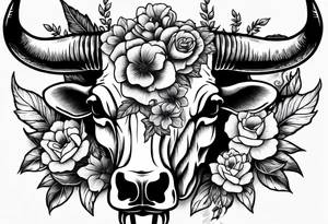 Forearm half sleeve. Western cow skull with flowers tattoo idea
