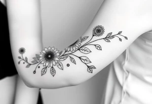 Dainty Bohemian stylized sunflowers growing along an infinity symbol shaped vine tattoo idea