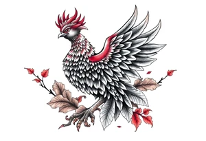 powerful majestic japanese phenix surrounded by marple leaf tattoo idea