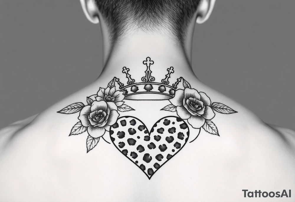 Damian, crown, flowers, cheetah print , hearts tattoo idea