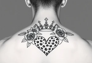Damian, crown, flowers, cheetah print , hearts tattoo idea