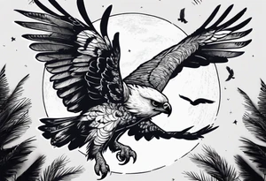 harpy eagle at night flying in the moonlight dark aesthetic tattoo idea
