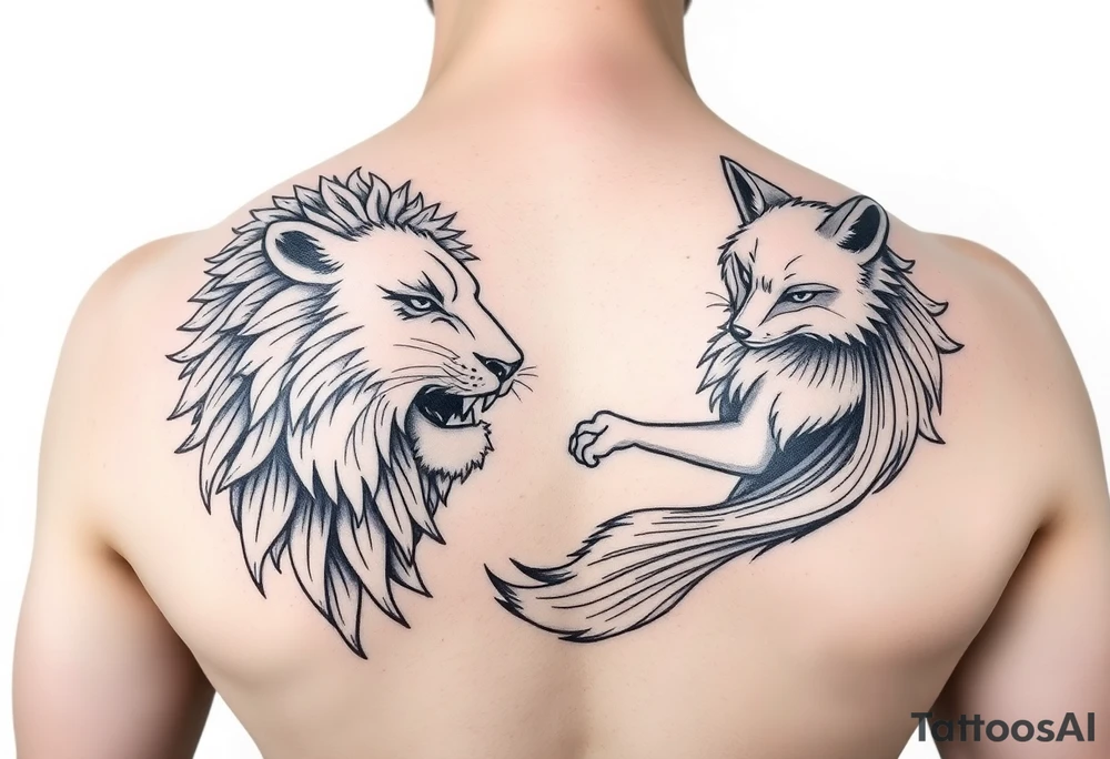 lion vs fox irezumi sleeve tattoo idea
