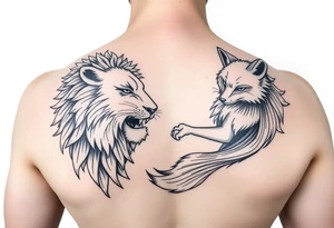 lion vs fox irezumi sleeve tattoo idea
