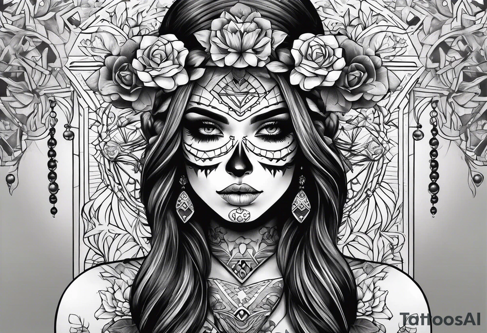 muertos style girl stretched horizontally tattoo idea