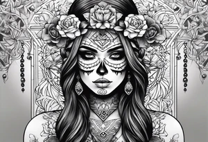 muertos style girl stretched horizontally tattoo idea