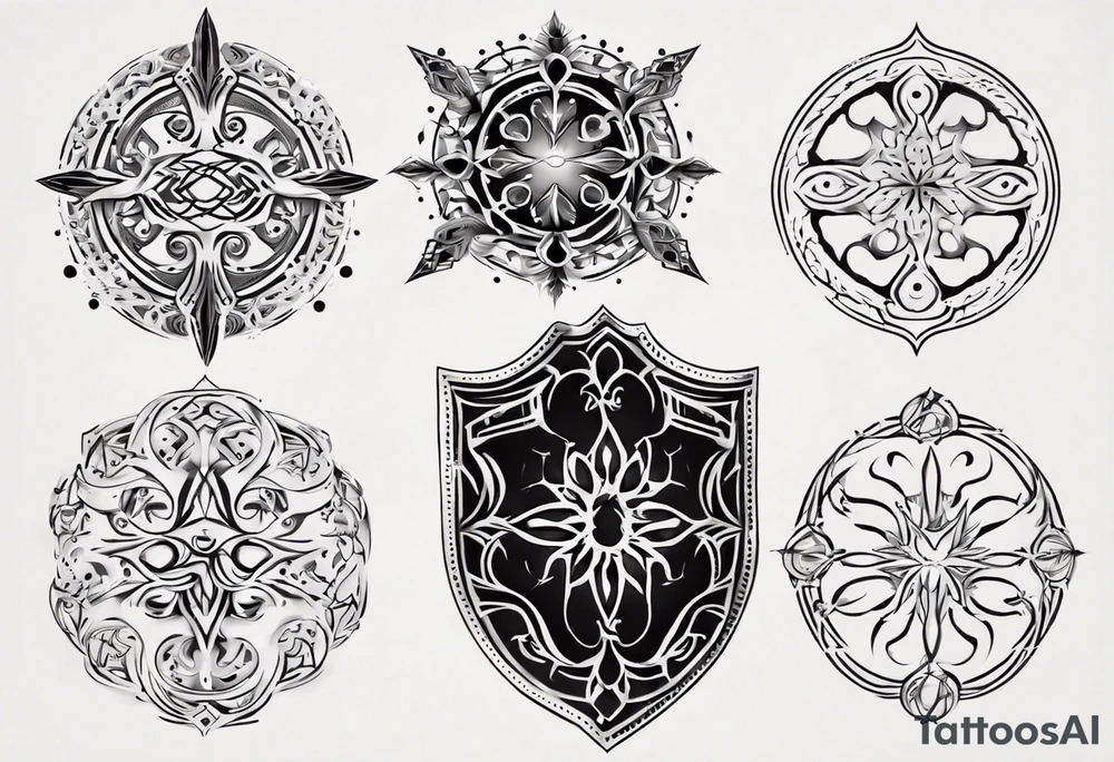 Shield symmetrical filigree tattoo idea