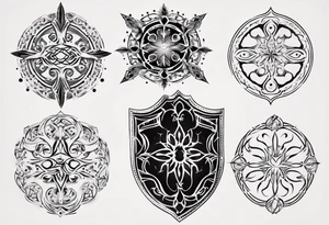 Shield symmetrical filigree tattoo idea