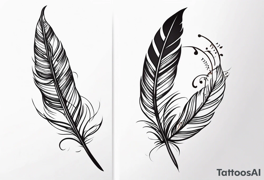Feather tattoo with small music notes tattoo idea