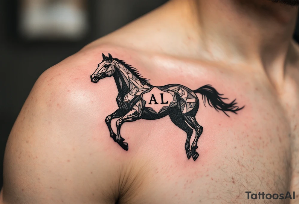 horse silhouette 
from the front which gallops from the front, with the 3 small letters discreetly integrated: M, A, L tattoo idea