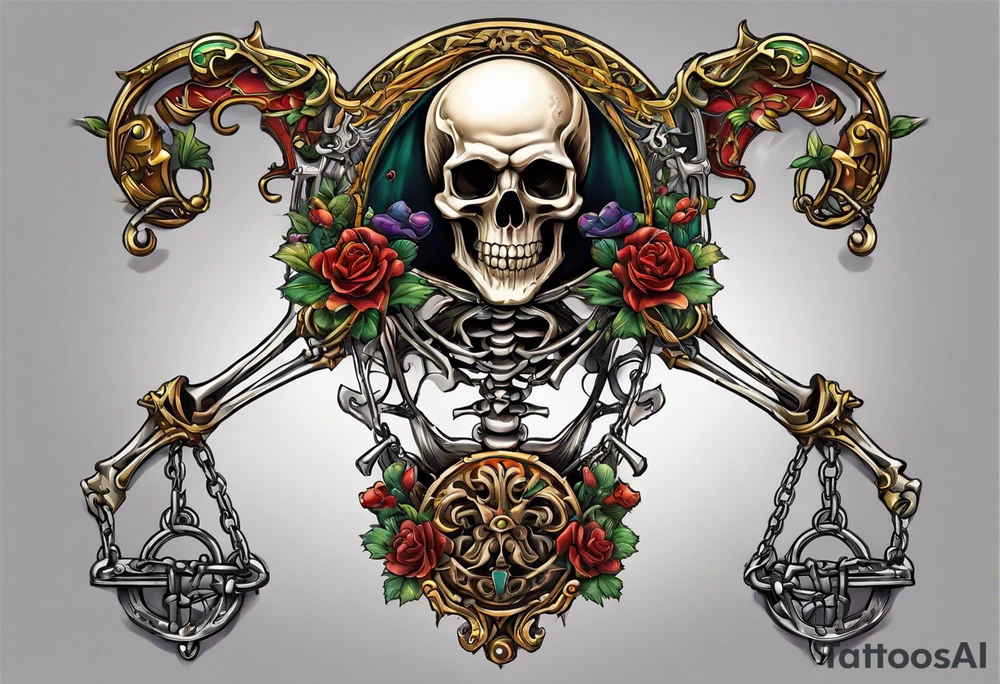 full color illustration of an irish skeleton pulling on a chain fall tattoo idea