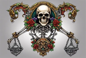 full color illustration of an irish skeleton pulling on a chain fall tattoo idea