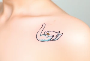 A swan with her baby duck in soft white and light blue hues, symbolizing purity and warmth tattoo idea