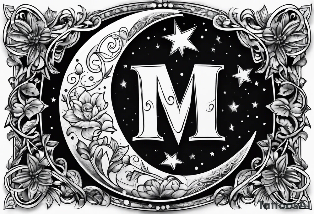 Moon and letter M tattoo idea
