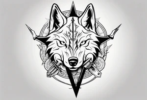 wolf head with a sword in the background tattoo idea