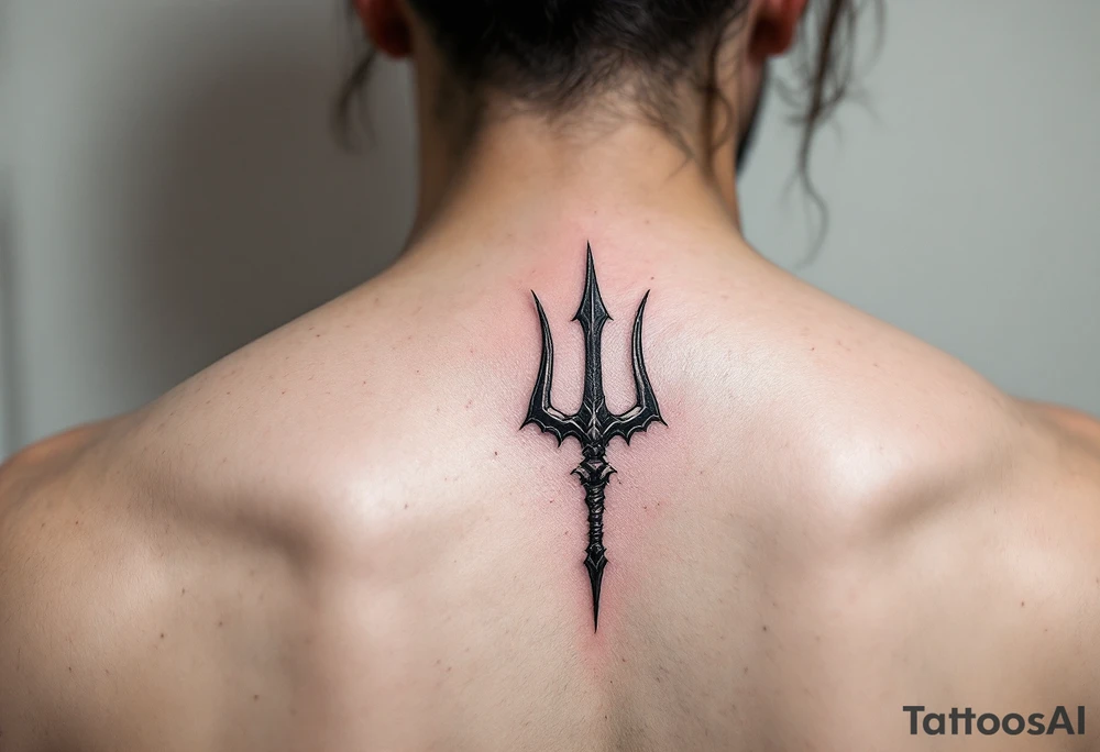 trident half way under water tattoo idea