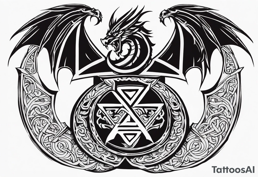 Valhalla sword shield dragon axe Valknut tattoo idea