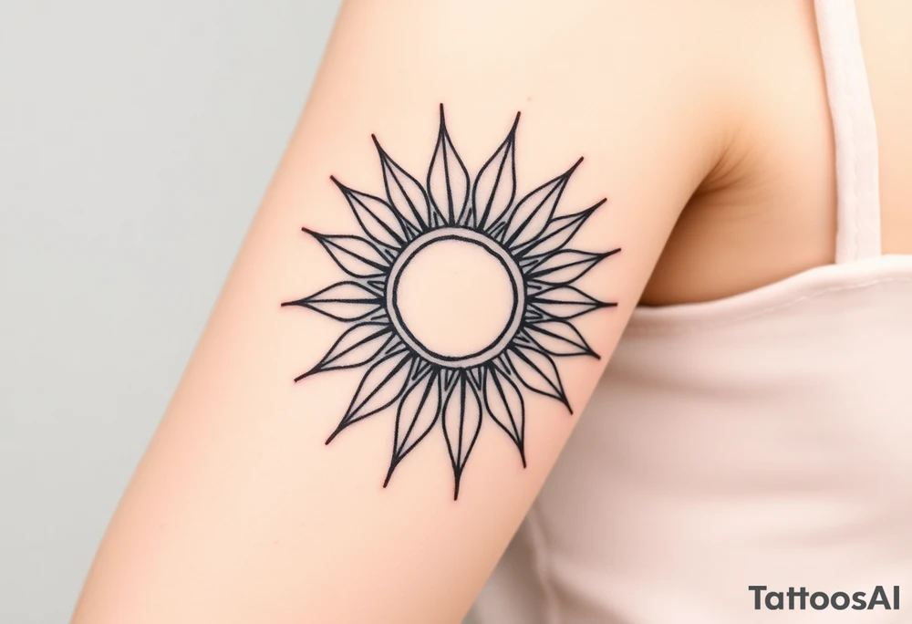 Shining Mystical sun with long  leaning sunflower sun tattoo idea