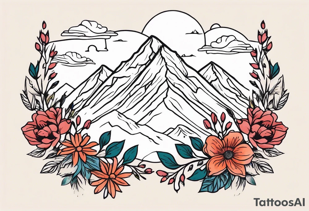 mountains
old school vintage simple traditional design with vintage flowers surrounding
bold color simple tattoo idea