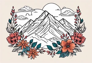 mountains
old school vintage simple traditional design with vintage flowers surrounding
bold color simple tattoo idea