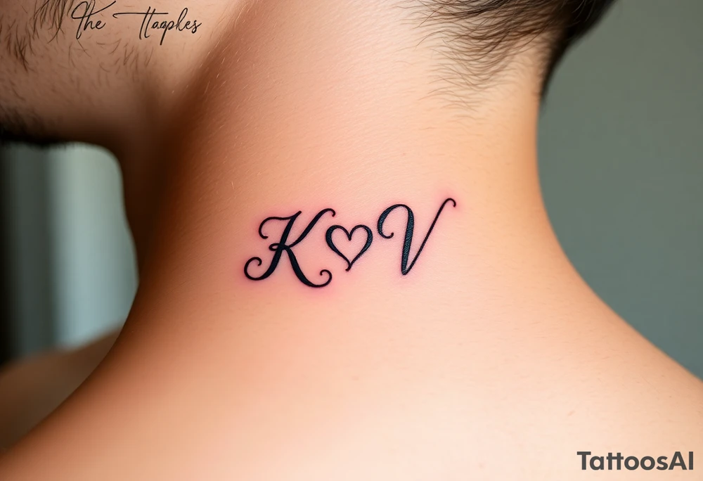 A beautiful calligraphic script of the couple’s initials (K and V), intertwined with a subtle heart-shaped flourish tattoo idea
