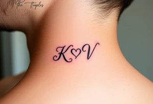 A beautiful calligraphic script of the couple’s initials (K and V), intertwined with a subtle heart-shaped flourish tattoo idea