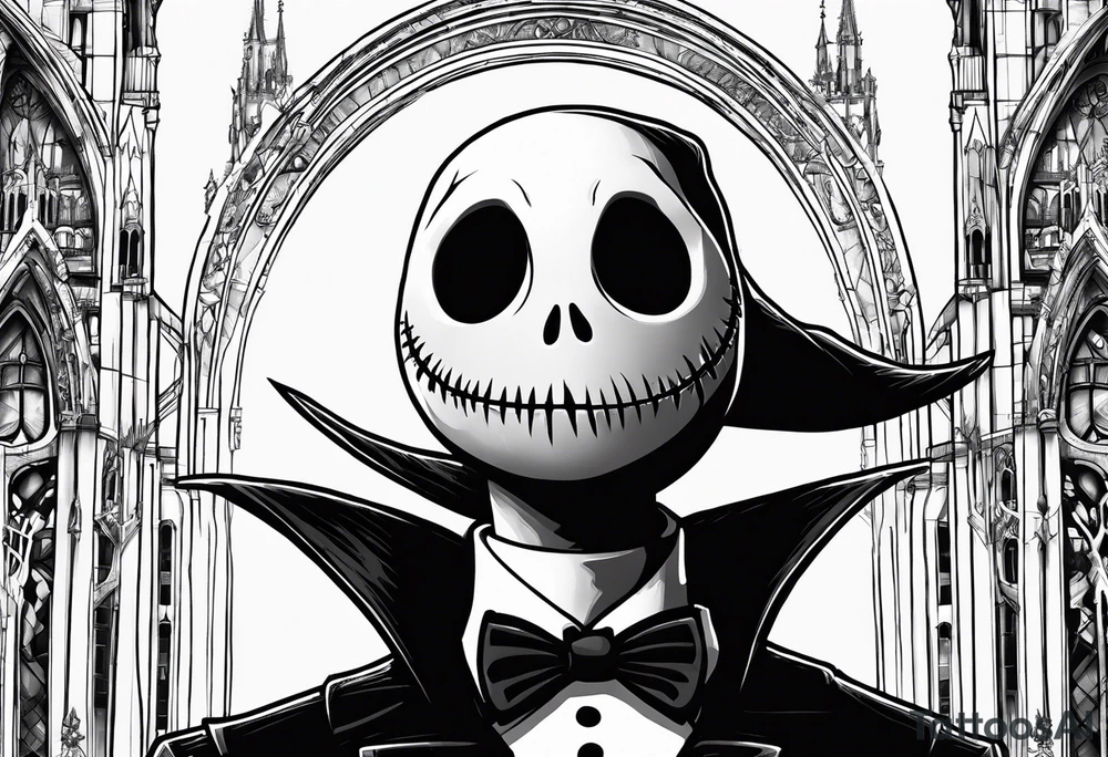 Jack Skellington with duomo of milano tattoo idea