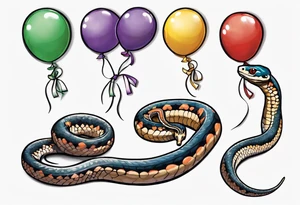 ballpython sorrounded by colored balloons tattoo idea