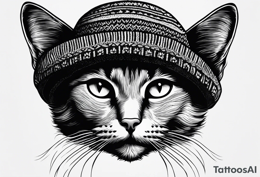 Black cat with a funny hat and a sweater tattoo idea Black cat with a funny hat and a sweater tattoo idea